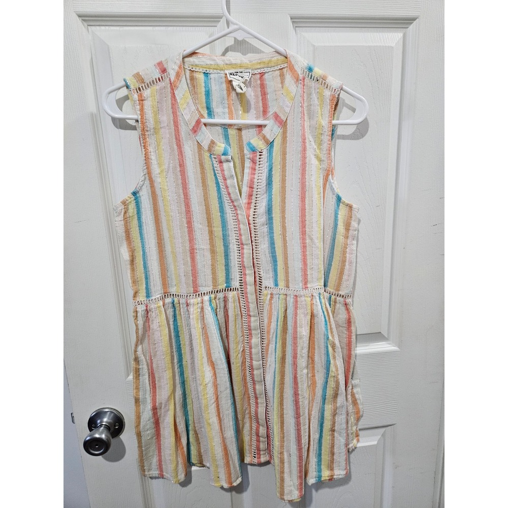 For The Republic Womens XL Striped Sleeveless Peplum Top‎ Multi Color Lurex Boho